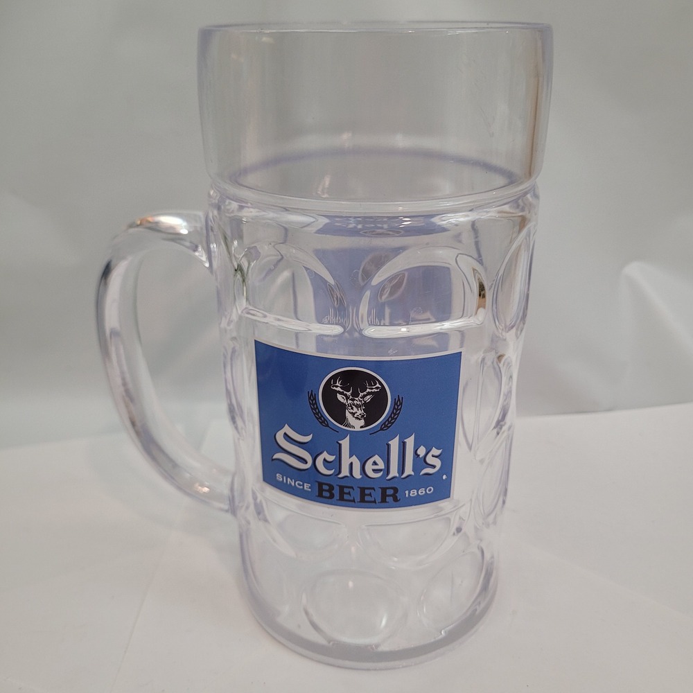Schell's Beer Plastic Dimpled Stein Mug Blue‎ Logo Clear Acrylic 7.5 inch